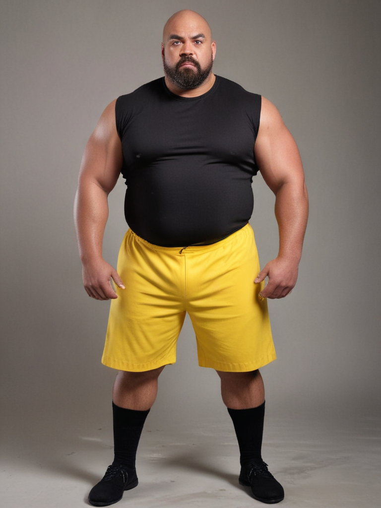 Free Ai Image Generator - High Quality and 100% Unique Images - iPic.Ai  Bald, huge muscular overweight strongman black man in black socks, angry  eyes, fullbody, yellow spandex pants, hairy chest, thick