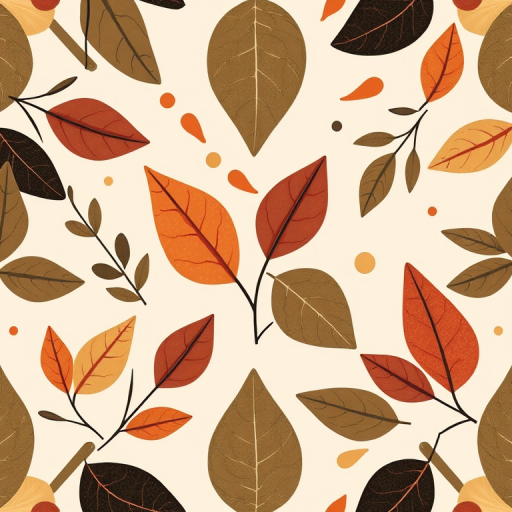 Create a high-resolution pattern design featuring abstract leaves and shapes in earthy tones with a soft pastel background, captured with a DSLR camera at f/8, ISO 100, 50mm lens, top-down view, vibrant color mode for enhanced saturation.