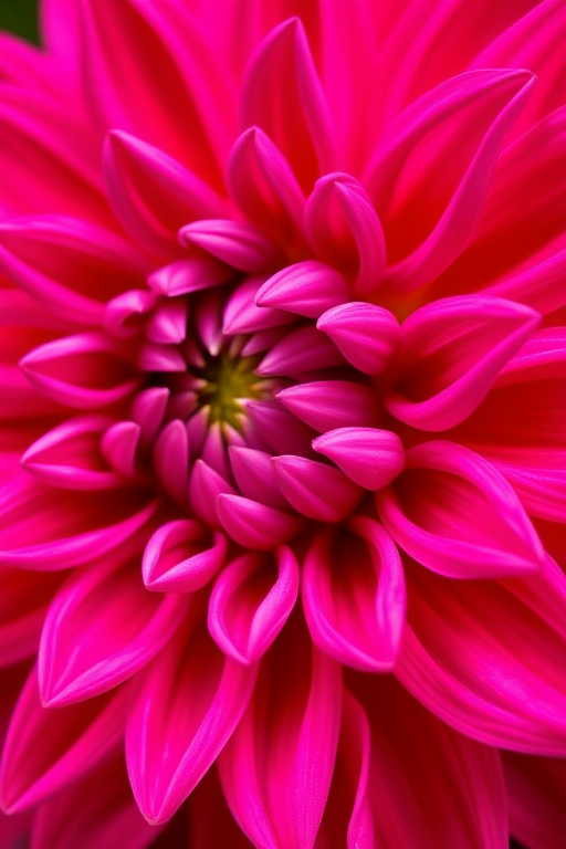 Close-up of a vibrant pink dahlia flower, shallow depth of field, ISO 100, f/2.8, 50mm lens, natural light, macro photography, DSLR camera.
