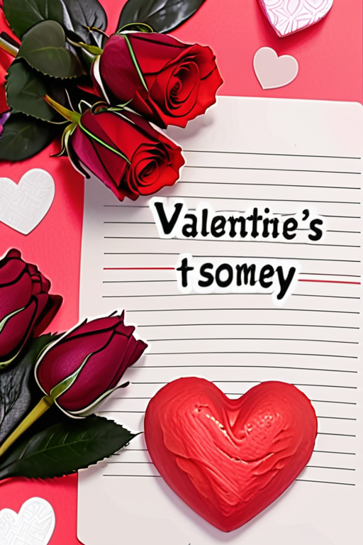 Romantic Valentine's Day Card with Roses and Heart-Shaped Decorations