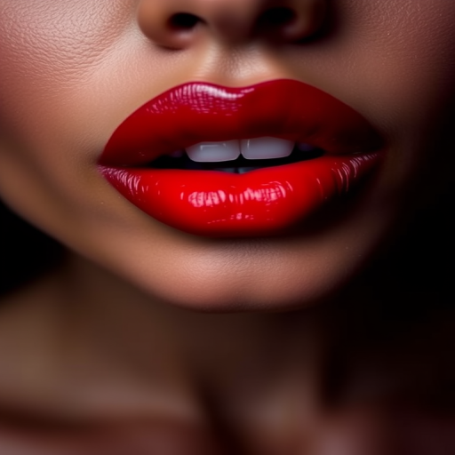 Daring ombre lips transitioning from deep burgundy to bright red, expertly blended for a striking gradient effect, photographed against a contrasting dark background