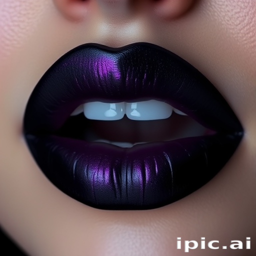 Mysterious "Midnight Orchid" lip color combines deep purple undertones with a glossy black overlay, creating an alluring, multidimensional effect that's both gothic and glamorous