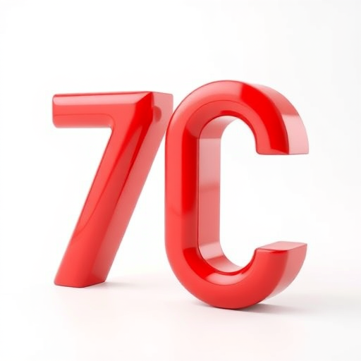 Create a 3D render of the number 70% in bold, vibrant red with a glossy finish, using a Canon EOS 5D Mark IV with a 50mm lens, aperture set to f/8, ISO 100, in a well-lit studio environment with a softbox for even lighting and a white background for contrast.