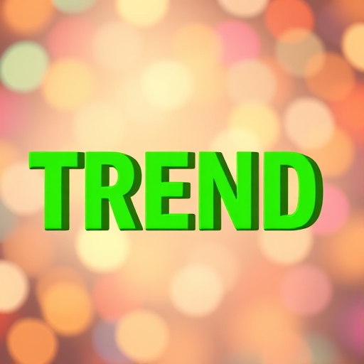 Create a vibrant illustration of the word "TREND" in bold, three-dimensional green letters on a softly blurred multicolored bokeh background, using a Canon EOS R5 camera with an aperture of f/2.8, ISO 100, and a focal length of 50mm for sharp details and smooth background blur, in a wide-angle view.