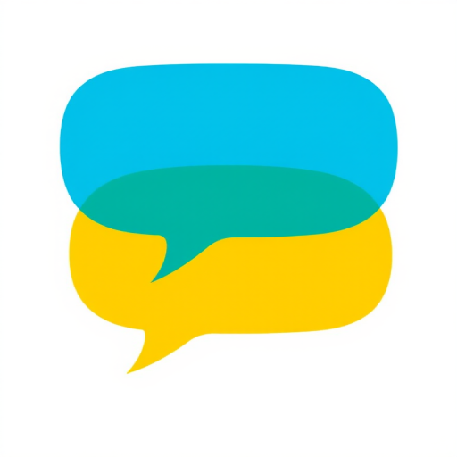 Create a vibrant illustration of two overlapping speech bubbles, one yellow and one blue, using a high-resolution vector style with a symmetrical layout, captured in a 50mm lens equivalent, f/2.8 aperture, ISO 100, with a clean white background for optimal contrast.