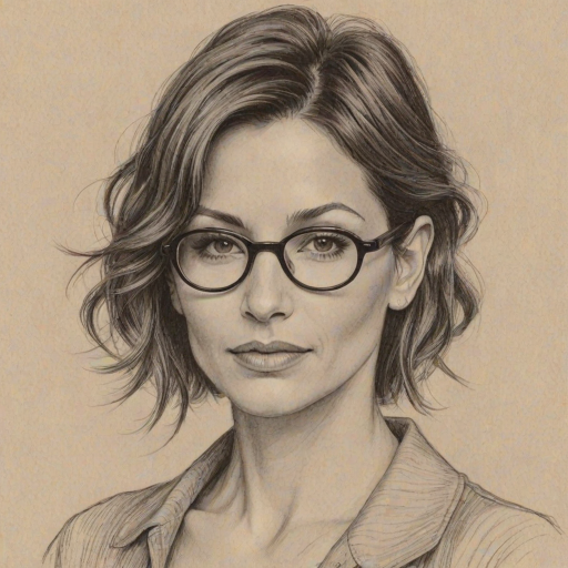 Comely Gina Gershon, pencil sketch, portrait of Delightful woman 1927s in glasses, hair style beatnik, outline, clear lines, fine lines, 8k