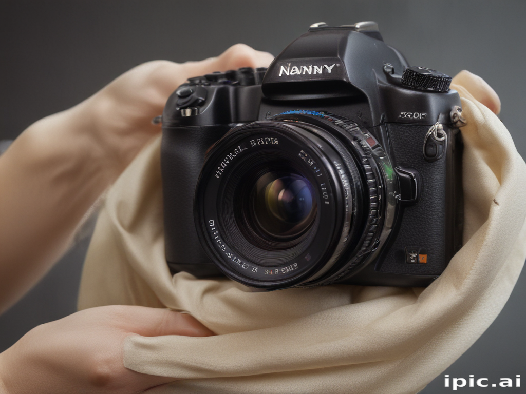 Hands Gently Holding a Vintage Camera Wrapped in a Soft Cloth