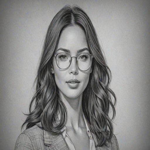 Enticing Olivia Munn, pencil sketch, portrait of Sublime woman 1969s in glasses, hair style beatnik, outline, clear lines, fine lines, 8k