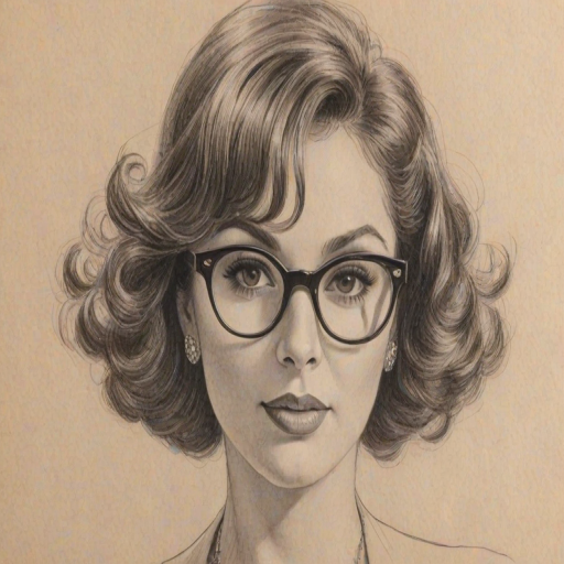 Sublime Gina Lollobrigida, pencil sketch, portrait of Enticing woman 1935s in glasses, hair style beatnik, outline, clear lines, fine lines, 8k