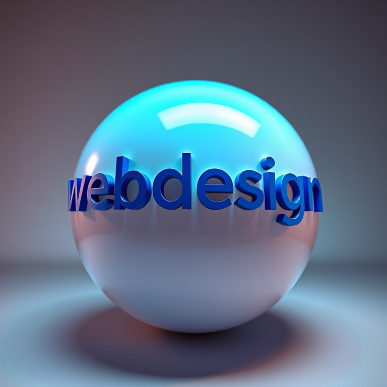 Create a 3D sphere featuring the word "webdesign" in various shades of blue, using a Canon EOS 5D Mark IV with a 50mm f/1.8 lens, aperture set to f/8, ISO 100, in a well-lit studio environment with a softbox for even lighting.