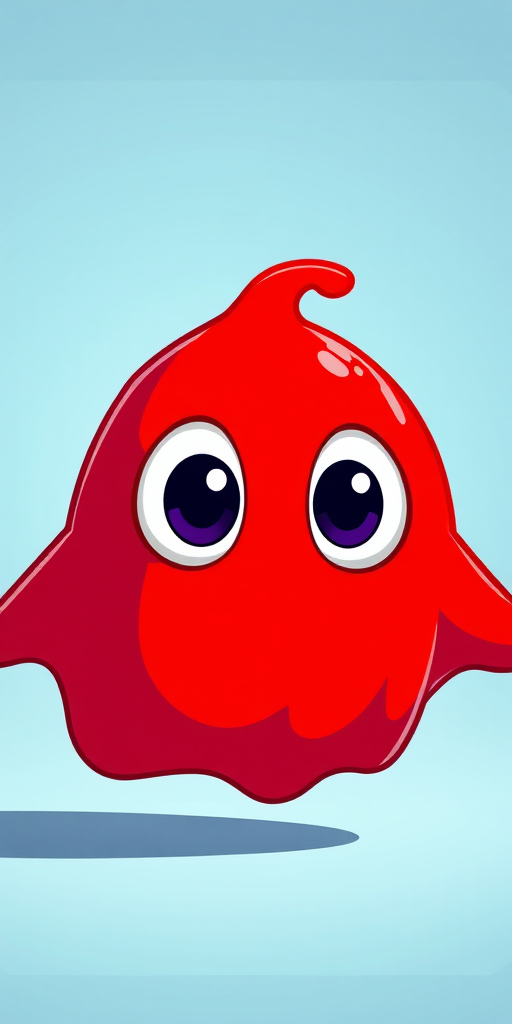 Generate a high-resolution image of a cartoon red ghost with big eyes, using a DSLR camera at f/8 aperture, ISO 100, 50mm lens, in bright daylight, with vibrant colors and a smooth background.