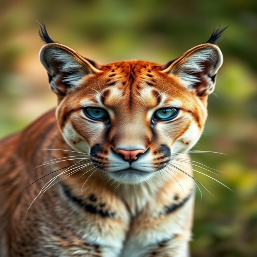 generate an image of a puma with a sharp focus on its face, using a 85mm lens at f/1.8, ISO 200, and a shutter speed of 1/500 sec, captured in a natural environment with a blurred background for depth, in vibrant colors, and high detail