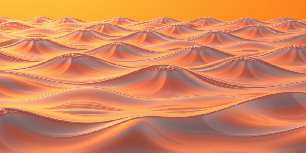 Generate a smooth wave pattern with an orange gradient background, using a high-resolution rendering technique, shot with a DSLR camera at f/8, ISO 100, 1/60s shutter speed, in a wide-angle view to capture the full expanse of the waves.