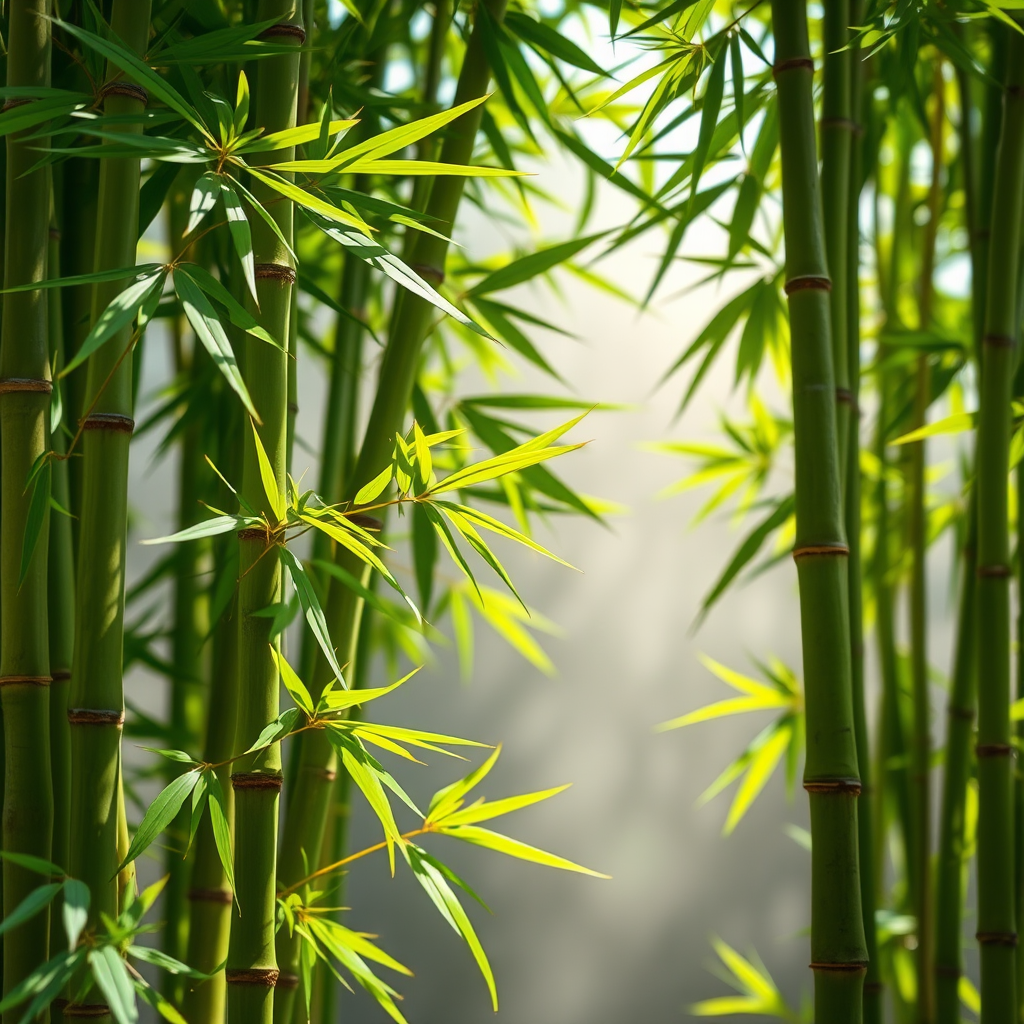 Create a high-resolution image of lush green bamboo plants against a transparent background, using a macro lens with f/2.8 aperture, ISO 100, and a 50mm lens, capturing vibrant details and rich colors in natural sunlight.