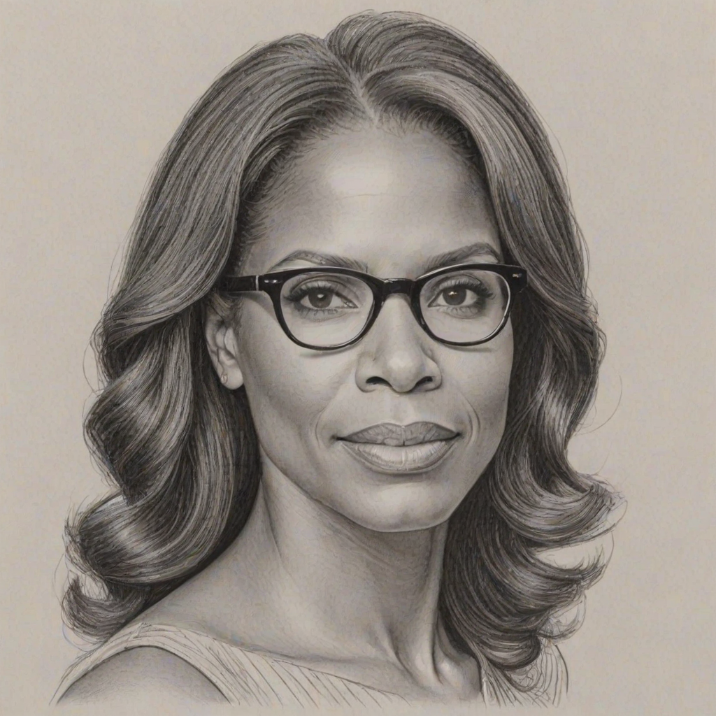 Appealing Audra McDonald, pencil sketch, portrait of Wonderful woman 1960s in glasses, hair style beatnik, outline, clear lines, fine lines, 8k