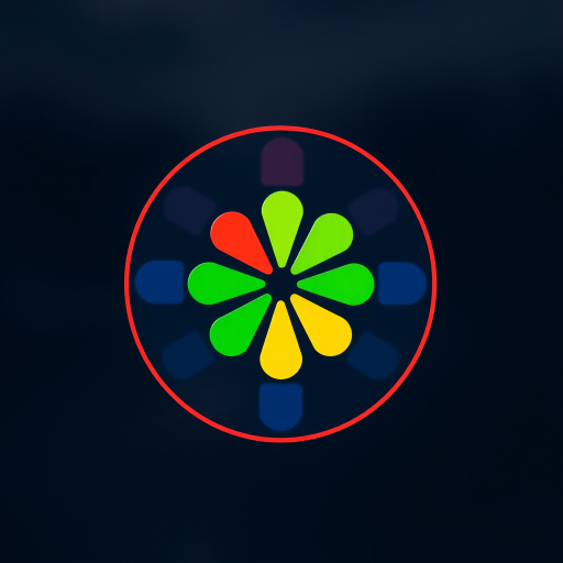 Create a high-resolution image of a colorful circular logo featuring red, green, yellow, and blue segments, using a DSLR camera with a 50mm lens, aperture set to f/1.8, ISO 100, shot from a straight-on view with soft natural lighting.