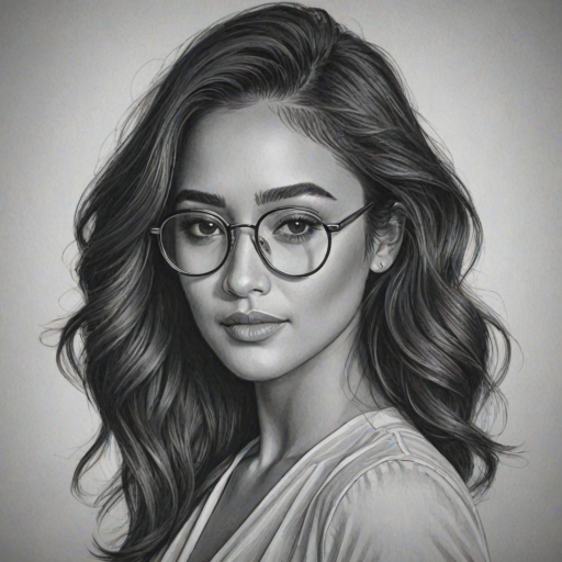 Ravishing Shay Mitchell, pencil sketch, portrait of Appealing woman 1932s in glasses, hair style beatnik, outline, clear lines, fine lines, 8k