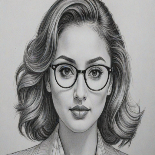Pleasing Francia Raisa, pencil sketch, portrait of Ravishing woman 1941s in glasses, hair style beatnik, outline, clear lines, fine lines, 8k