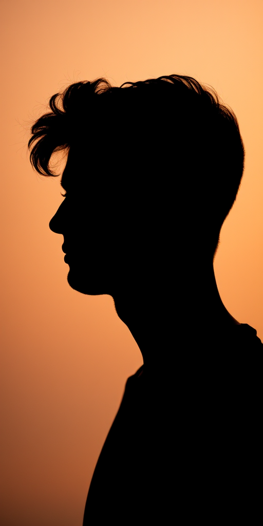 capture a high-quality dark silhouette of a person with intricate details against a soft gradient background, using a DSLR camera with a 50mm lens, aperture set to f/1.8, ISO 200, shutter speed 1/100s, focused on the subject in a portrait view with natural lighting techniques to enhance shadows and highlights
