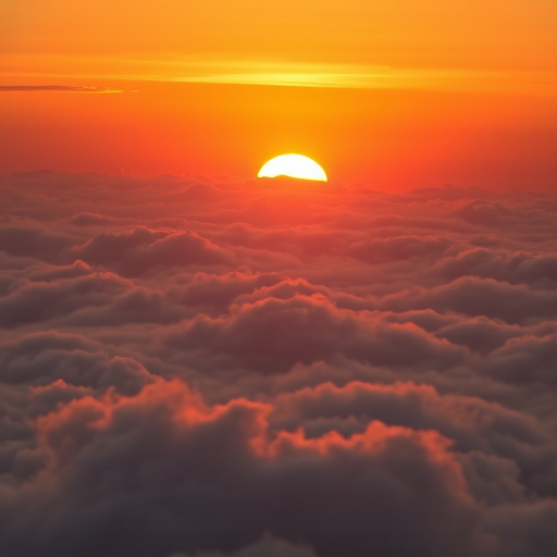 A vibrant sunrise over soft clouds, captured with a DSLR camera at f/8 aperture, ISO 200, 24mm focal length, in landscape orientation, using a warm color filter for enhanced glow.