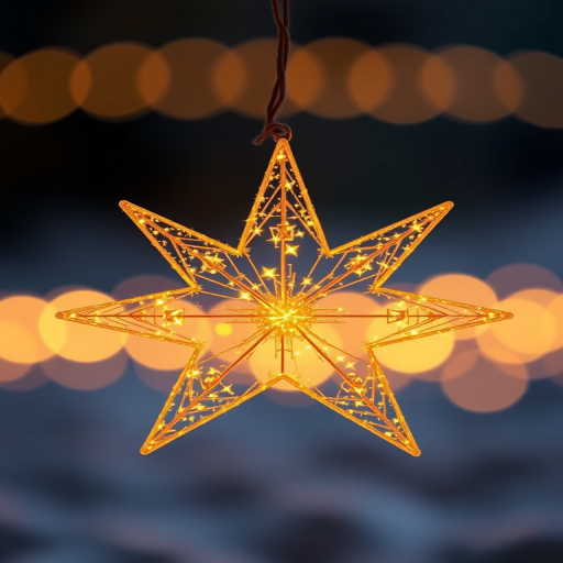 Create a high-resolution image of a sparkling gold star, using a DSLR camera with a 50mm lens at f/2.8, ISO 100, and a shallow depth of field, capturing the star against a blurred background for enhanced focus.