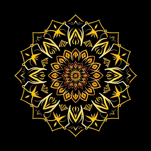 Create a high-resolution mandala pattern featuring geometric shapes and intricate lines on a dark background using a DSLR camera with a 50mm lens, aperture set to f/1.8, ISO 100, and a soft focus effect for a more dynamic appearance.