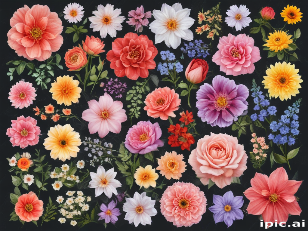 Vibrant Floral Arrangement Featuring a Variety of Colorful Blossoms and ...