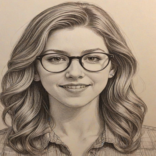 Lovely Eden Sher, pencil sketch, portrait of Resplendent woman 1971s in glasses, hair style beatnik, outline, clear lines, fine lines, 8k
