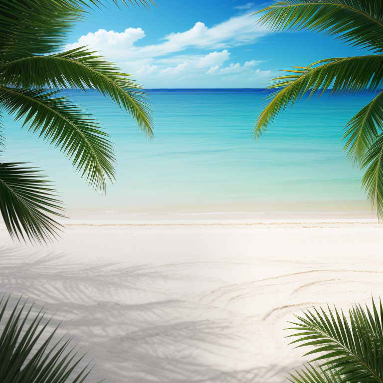 Tranquil Tropical Beach Scene with Palm Trees and Clear Blue Waters