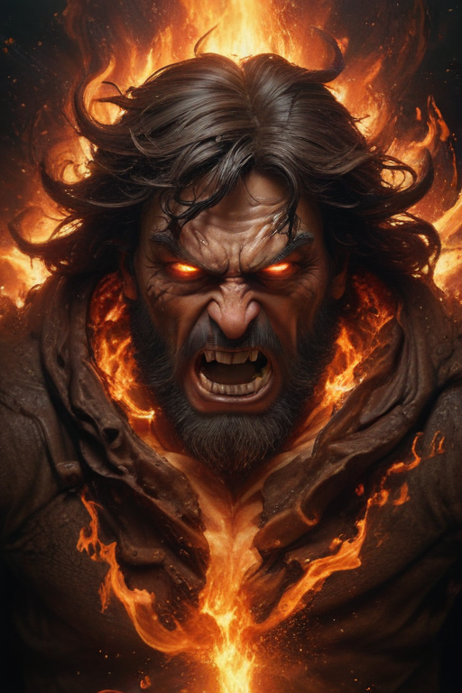 Furious Warrior Erupts in Flames, Channeling Untamed Power and Rage
