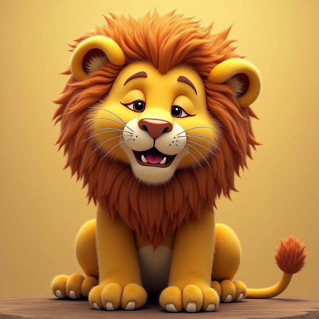 photorealism. a lion, sitting, doing duck face with its lips. plain wood panel bg