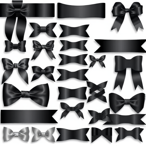 Create a high-resolution vector image of assorted ribbon shapes in varying shades of black and gray, with smooth gradients and shadows, using a DSLR camera with a 50mm lens at f/2.8, ISO 100, under natural lighting conditions to enhance clarity and detail.