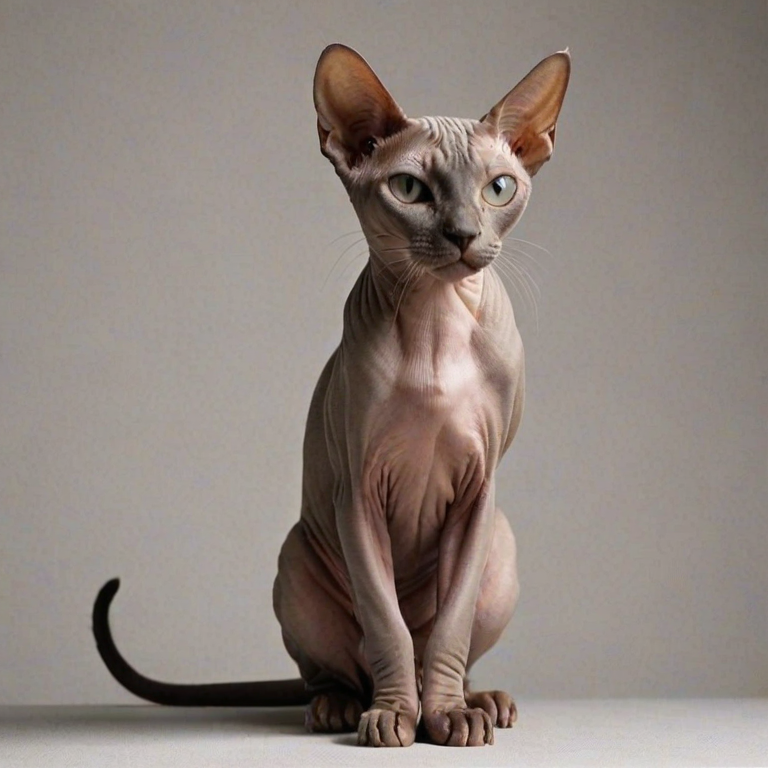 A graceful, photorealistic raw photograph of a beautiful sphinx cat  doing cat things