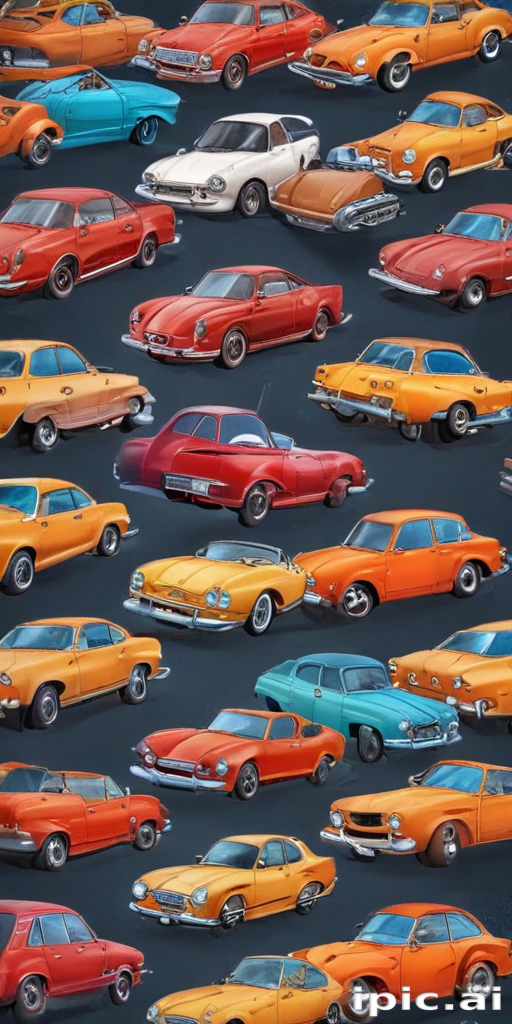 A Colorful Array of Vintage Cars in a Vibrant Retro Pattern.