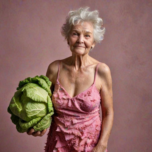 RAW photo, a candid full body portrait of a beautiful 70 year old woman, wrinkled face, (pink summer dress made of fractals like spiked romanesco cabbage), 8k uhd, dslr, soft lighting, high quality, film grain, Fujifilm XT3