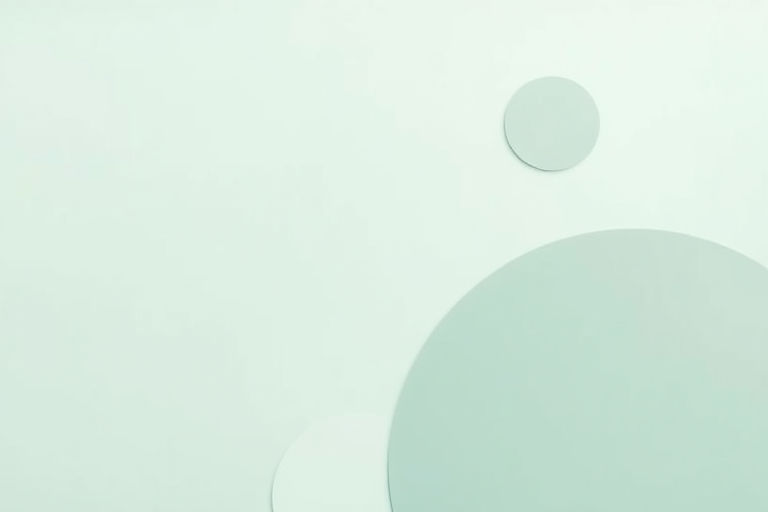 Create an abstract background with pastel light green, featuring overlapping circular shapes in soft teal and gray, using a DSLR camera with a 50mm lens at f/1.8, 1/125s, ISO 200, top-down view, flat lay style to enhance image quality.