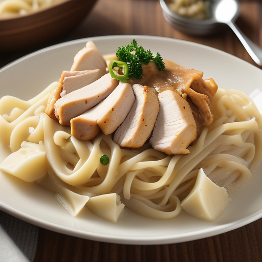 chicken noodles and mashed potatoes