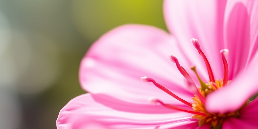Close-up of a pink flower with a soft focus background, natural light, aperture f/2.8, ISO 100, 50mm lens, DSLR camera, vibrant colors, shallow depth of field.