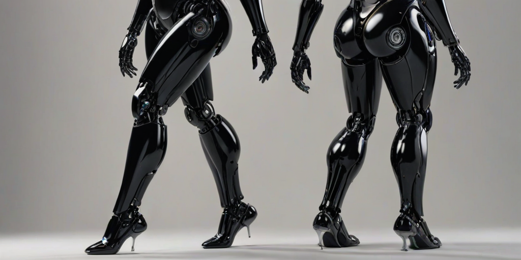 black robot , sexy legs, robot legs, robot breasts