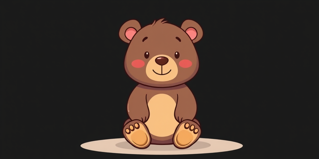 Generate a cute cartoon bear sitting upright with a rounded body and soft features on a solid black background, use a high-resolution digital camera, aperture f/2.8, ISO 100, focus mode: single point, in a front view, with vibrant colors and smooth outlines.