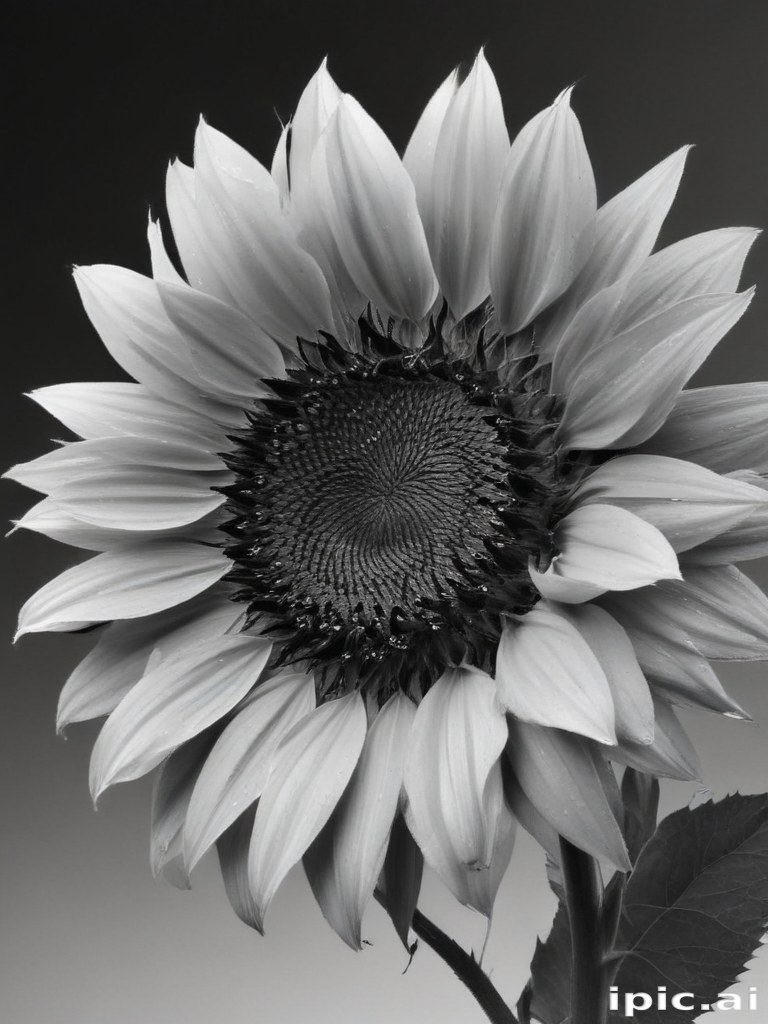 Stunning Black and White Close-Up of a Vibrant Sunflower in Bloom