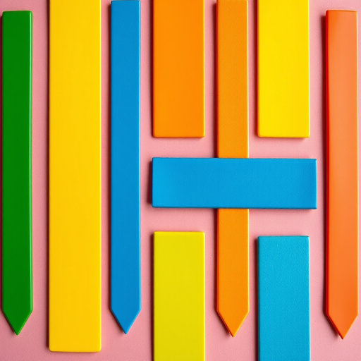 create an image of nine colorful bookmarks in a grid pattern, featuring shades of green, yellow, orange, and blue, with a smooth glossy finish, captured with a DSLR camera at f/4 aperture, 50mm lens, shot from a top-down view to enhance clarity and detail, with natural lighting for vibrant colors