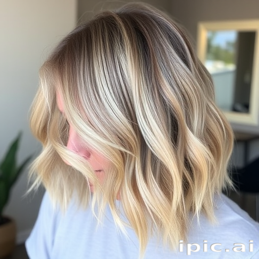 Chic ash blonde rocking a tousled lob with sun-kissed balayage, perfect for a beachy, carefree vibe and effortless elegance