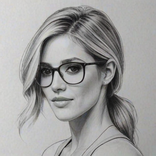 Charming Kristin Cavallari, pencil sketch, portrait of Comely woman 1977s in glasses, hair style beatnik, outline, clear lines, fine lines, 8k