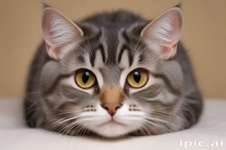 Adorable Tabby Cat with Striking Yellow Eyes Relaxing on Soft Surface