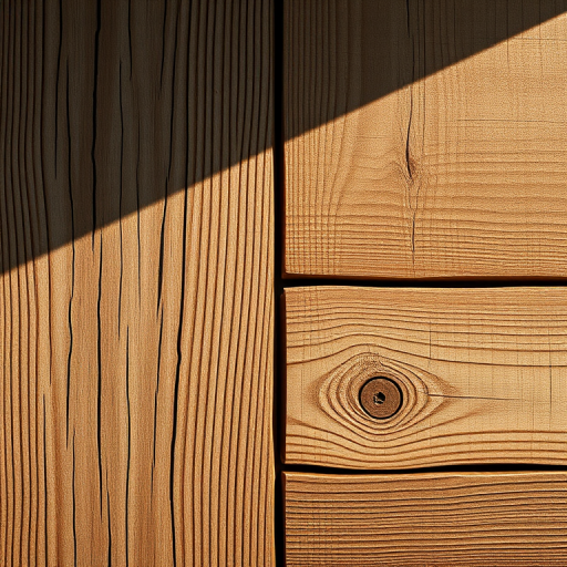 Create a high-resolution digital illustration of two wooden planks, one vertical and one horizontal, with visible metal nails, using a DSLR camera with a 50mm lens, aperture set to f/2.8 for shallow depth of field, captured from a slightly elevated angle to emphasize texture and shadow.