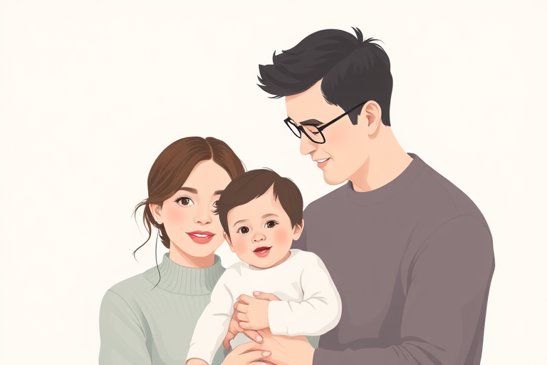 Create an illustration of a minimalistic family portrait featuring a mother, father, and their child, use soft pastel colors, maintain a clean background with no distractions, shot with a Canon EOS R, 50mm lens, f/2.8 aperture, 1/125 shutter speed, and ISO 100 for sharp details.