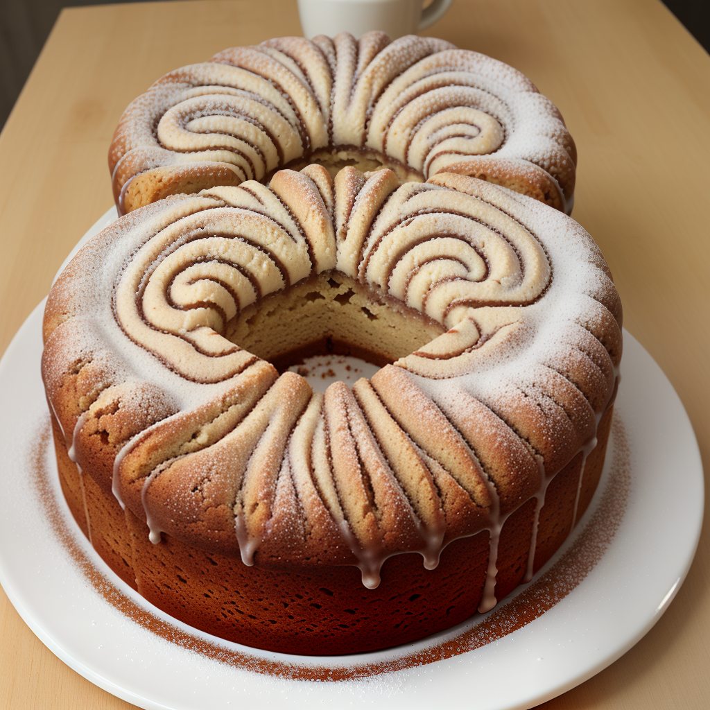 coffee cake with cross-sectional swirls