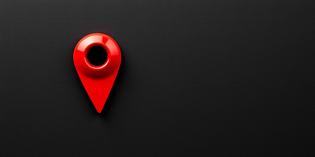Create an image of a red location pin with a textured wood effect on a black background, using a DSLR camera, 50mm lens, f/1.8 aperture, ISO 100, and a focus on high contrast and clarity.