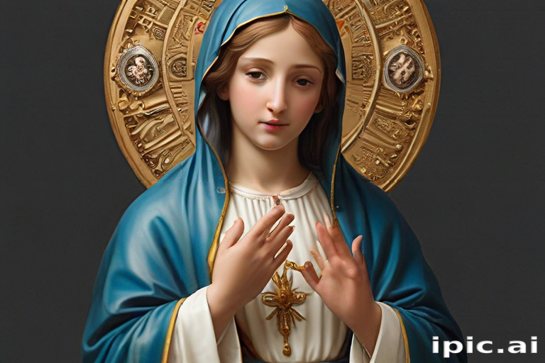 Portrait of the Virgin Mary with a Radiant Halo and Gentle Expression